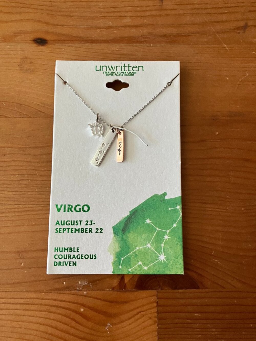 UNWRITTEN Sterling Silver Plated Charms Virgo Zodiac necklace New